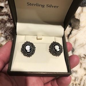 Black Marquee Cameo Post Earrings